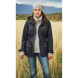 Orvis Navy Blue River Road Waxed Cotton Waterproof Rain Jacket